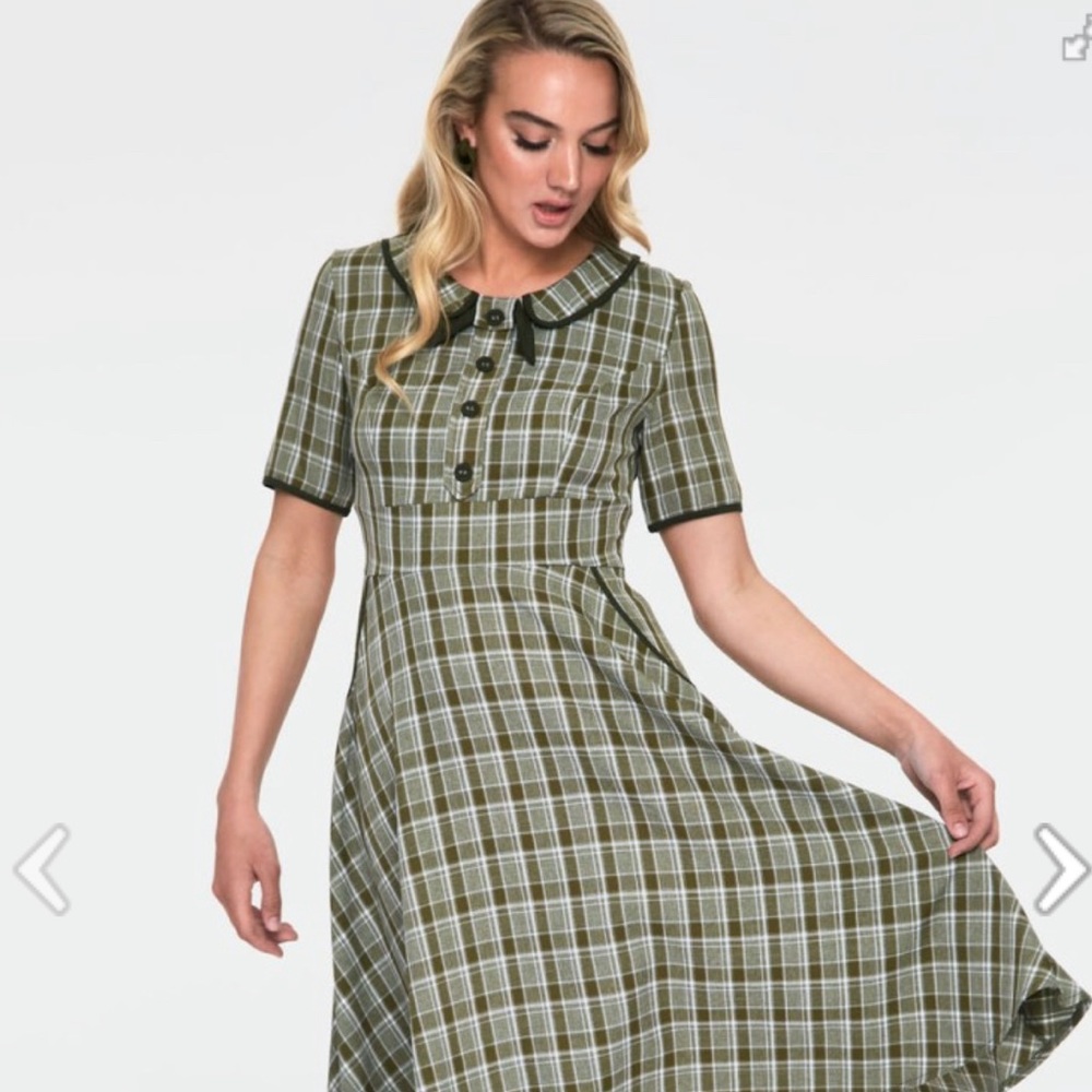 Voodoo Vixen Kaylee Khaki short sleeve swing dress